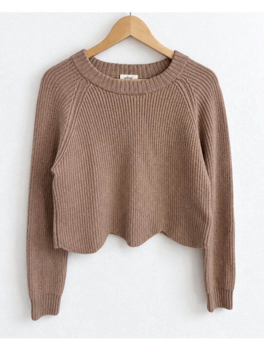 Aritzia Wilfred Sardou Merino Wool Scalloped Hem Cropped Sweater Dusty Rose L